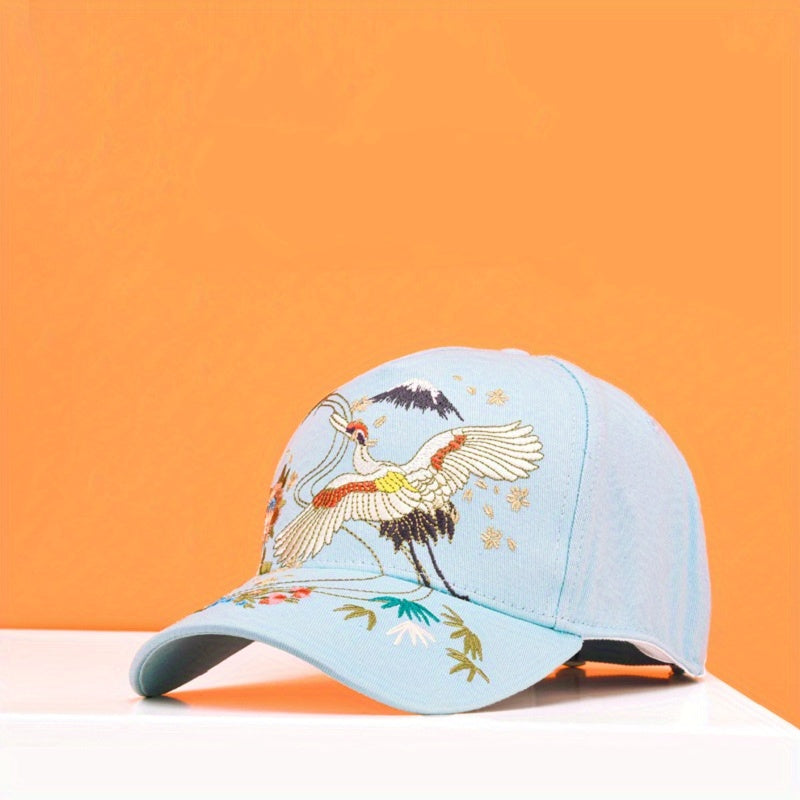 Crane Embroidery Baseball Cap Solid Cotton Dad Hat Sun Hats For Women