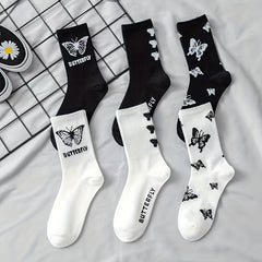 6 Pairs Butterfly Print Mid Tube Socks Women's Stockings