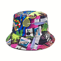 Nostalgic Tape Retro 80S Print Bucket Hat Spring Summer Outdoor Sun Hat