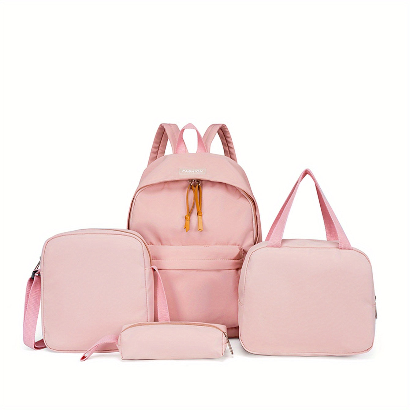 4PCS Pink Large Capacity Backpack Preppy Back To School Daypack