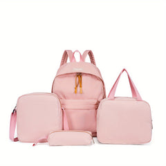 4PCS Pink Large Capacity Backpack Preppy Back To School Daypack