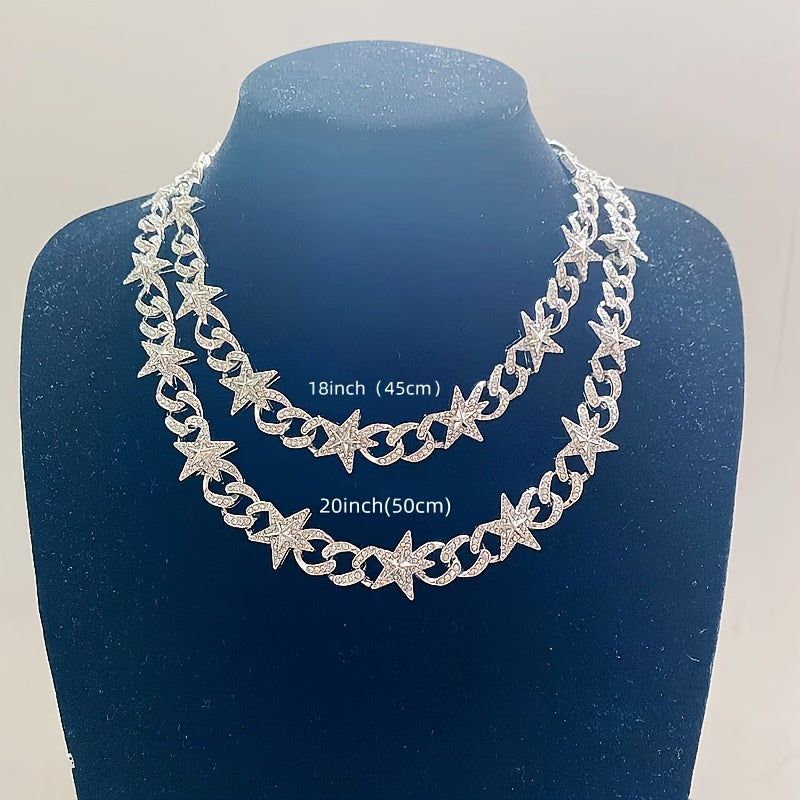 Cuban Hip Hop Artificial Diamond Pentagram Chain Necklace