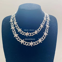Cuban Hip Hop Artificial Diamond Pentagram Chain Necklace