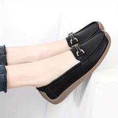 Metal Buckle Decor Loafers Soft & Lightweight Flat Loafers