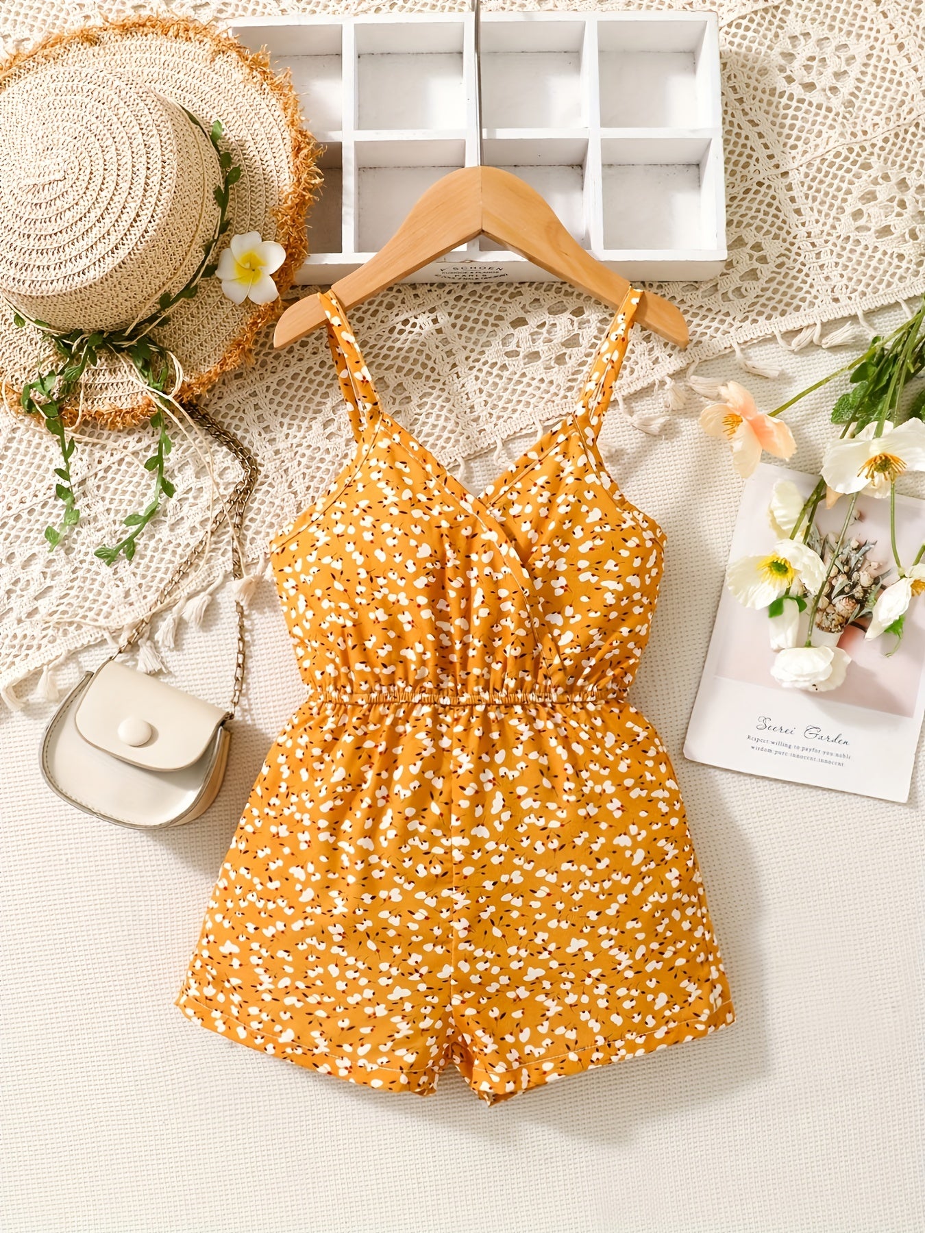 Girl's Floral Print Suspender Jumpsuit Kid's Casua...