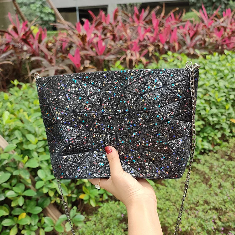 Geometric Chains Messenger Bag for Women - Fold Over Crossbody Bag