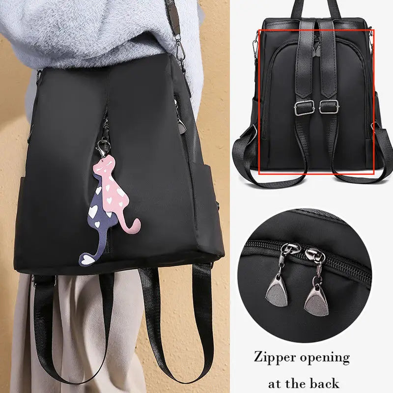 Girl's Cute Cat Pendant Backpack Oxford Cloth Travel School Shoulder Bag