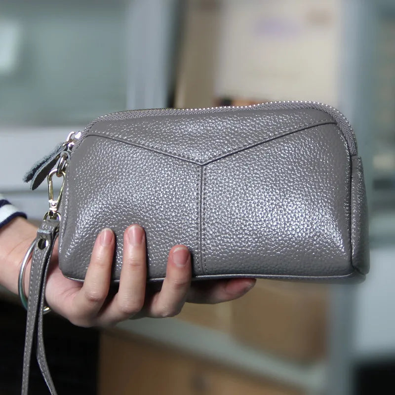 Women Clutch Bag Cow Leather Wristlet Evening Party Bag