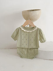 2pcs Baby Girls Hollow Out Knit Top & Shorts Set