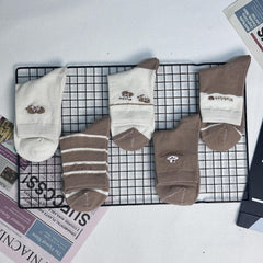 5 Pairs Cartoon Rabbit & Letter Print Socks Soft Mid Tube Women's Stockings