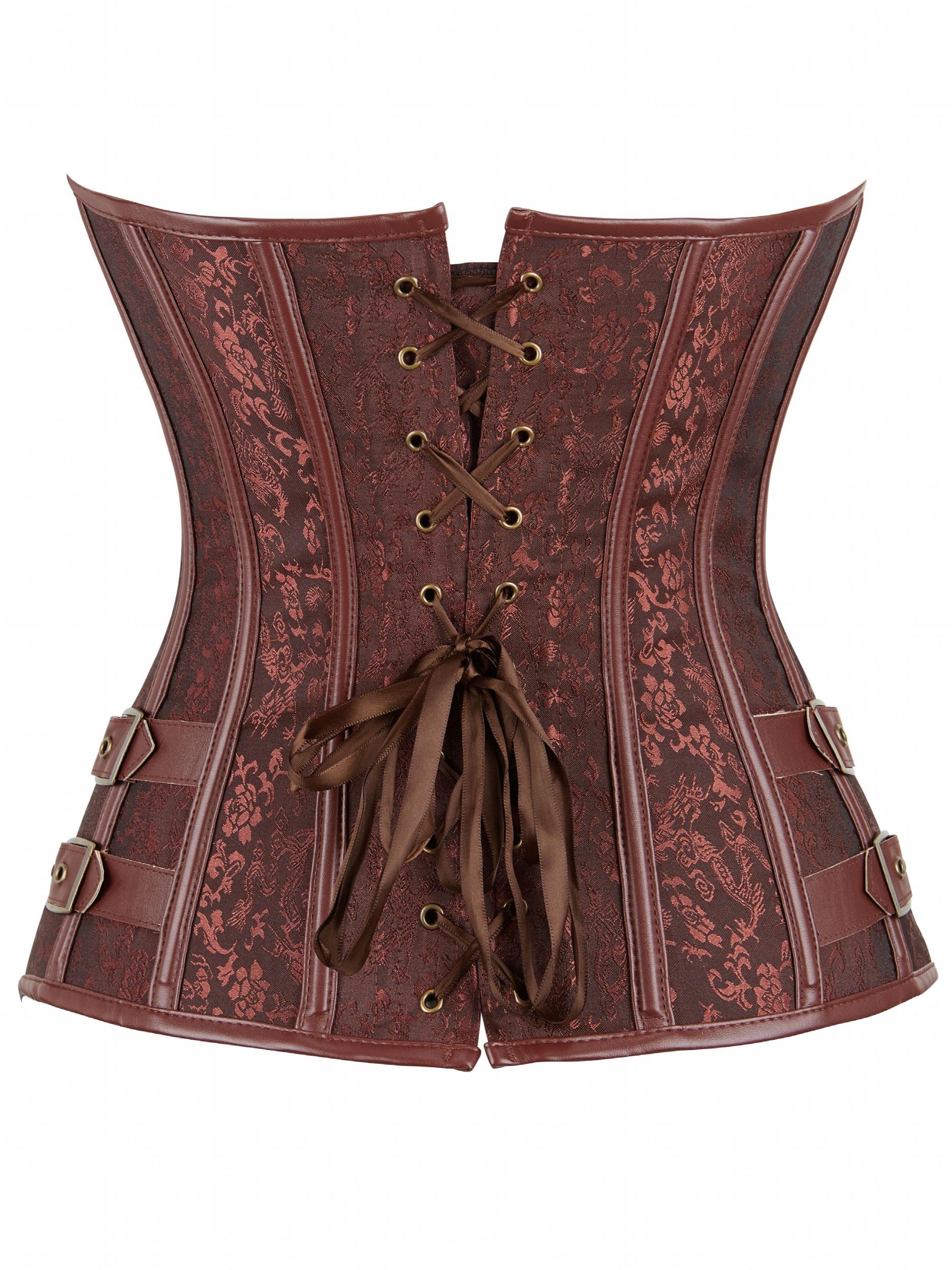 Floral Print Front Hook Corsets Tummy Control Lace Up Bustier