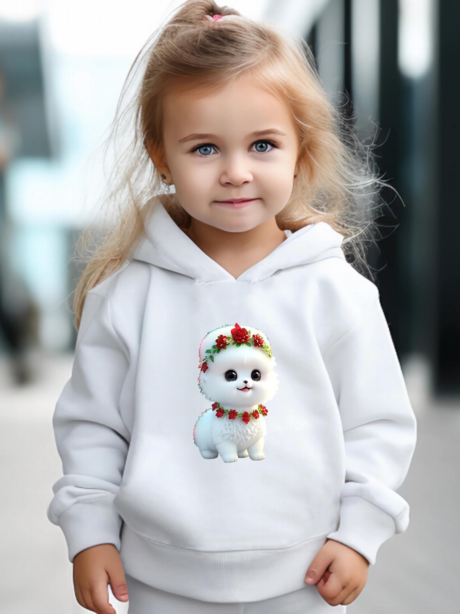 Cartoon Dog Print Hoodie & Pants Set Girls Sporty Outfit
