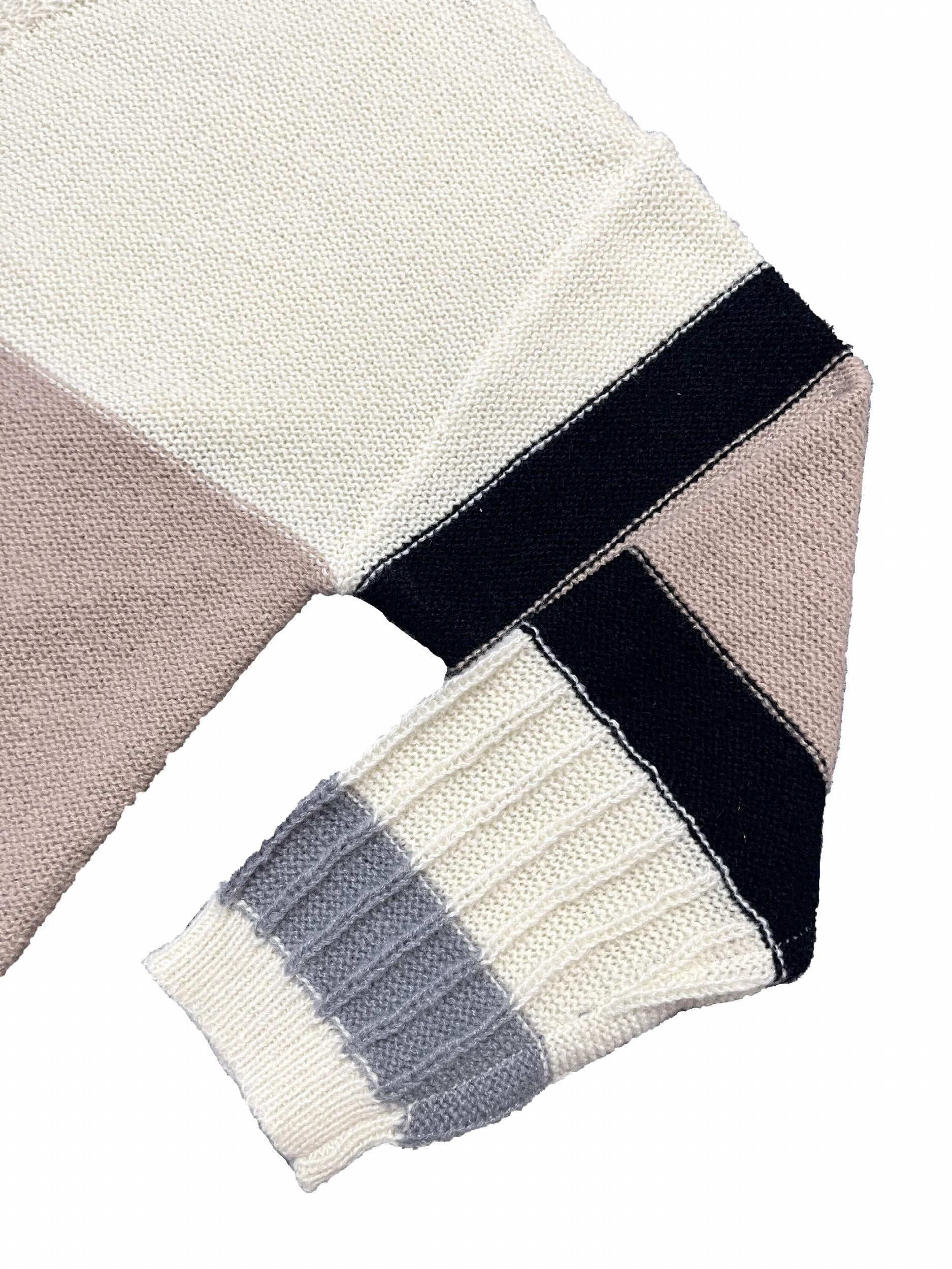  Colorblock Ribbed Knit Long Sleeve Open Front Sweater Cardigan