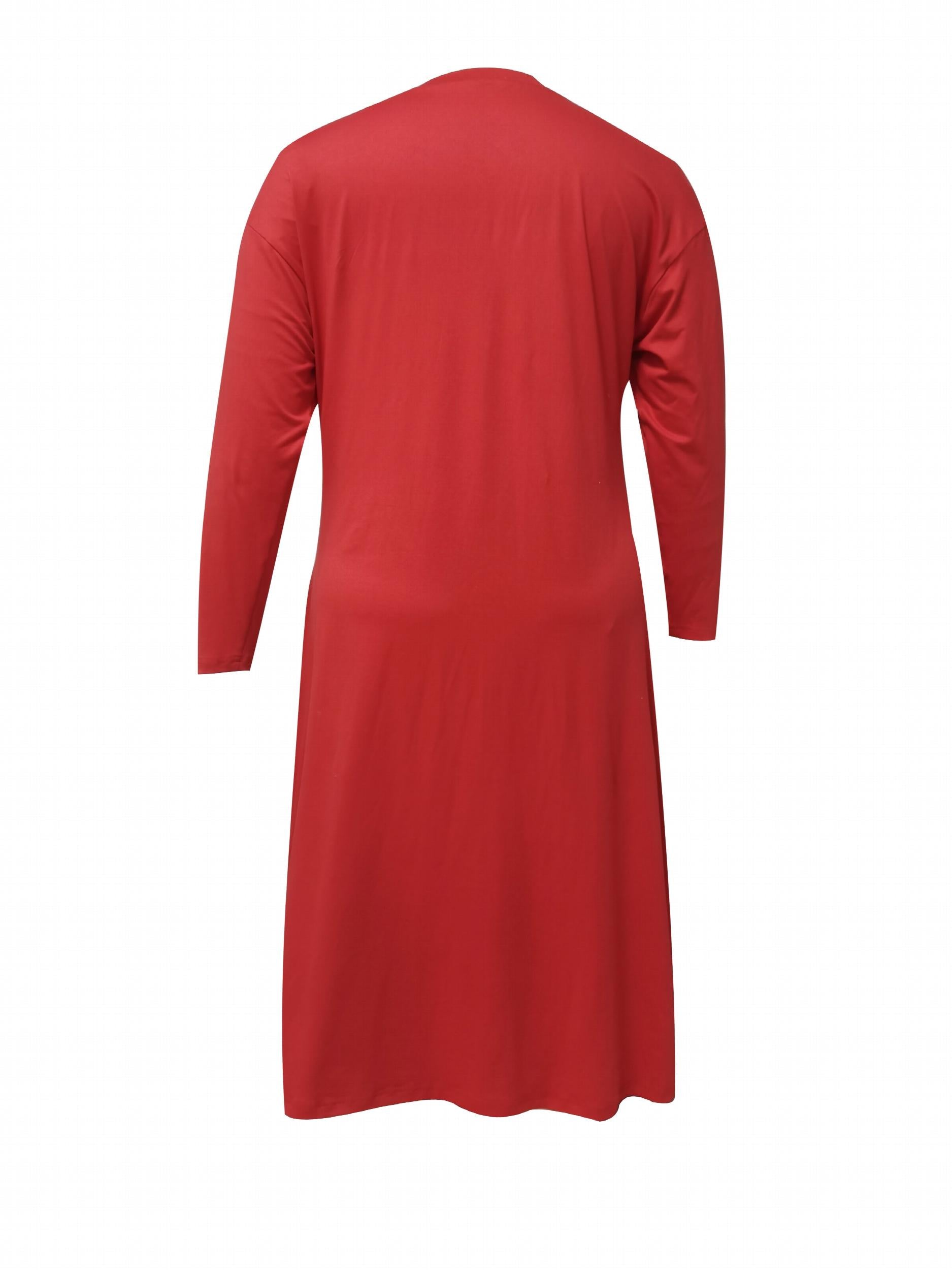  Solid Drop Shoulder Long Sleeve V Neck Maxi Dress