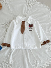Baby Girl Preppy Style Polo Shirt with Bear Graphic Top