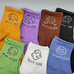 7 Pairs Cartoon Pattern Socks Comfy & Mid Tube Women Stockings