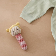 Crochet Rattle Toy Soft Nylon Blend Animal Yellow Pink Stripes