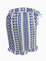 Geometric Print Ruffle Trim Wide Leg Drawstring Shorts