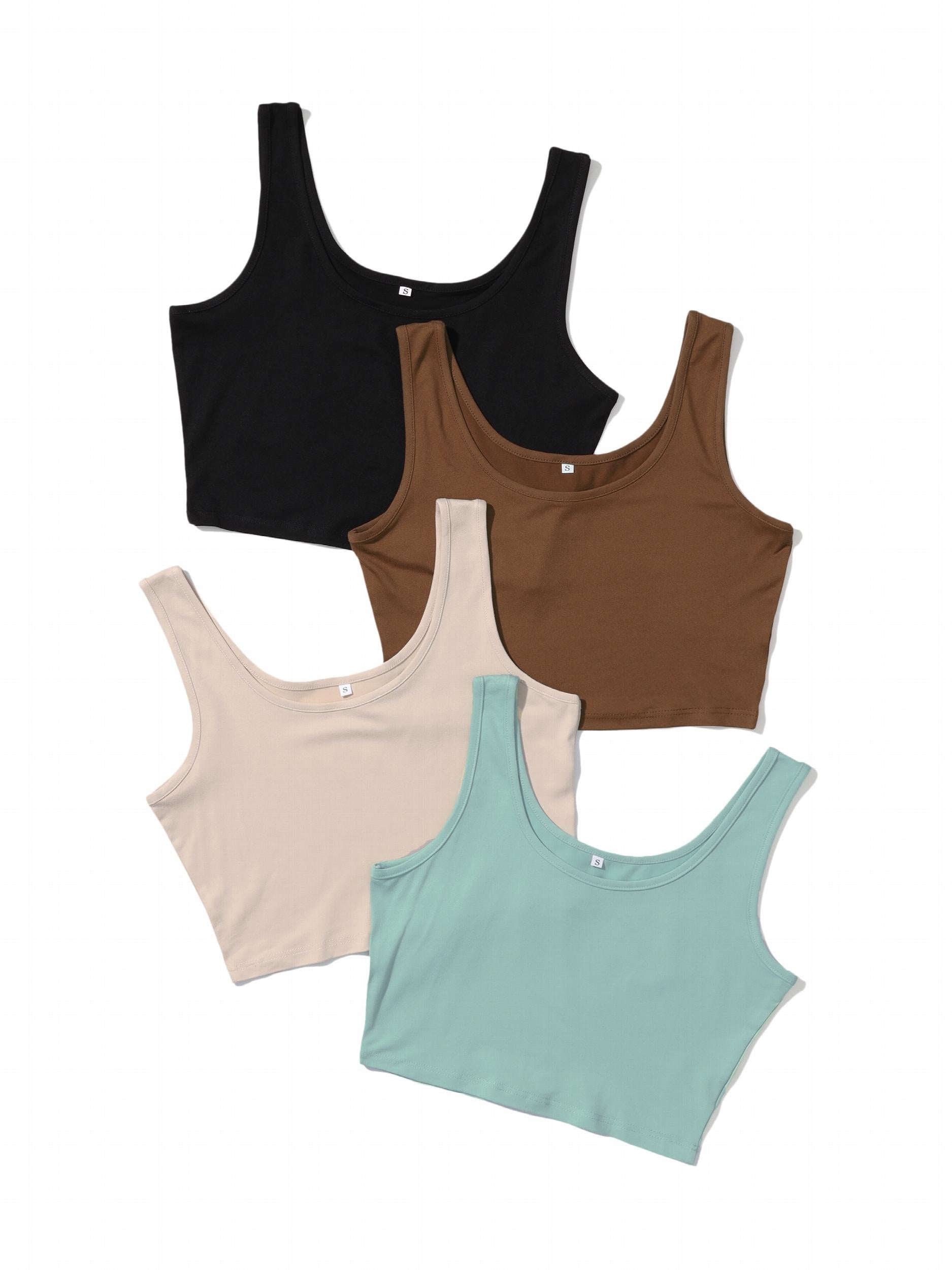 Basic 4 Packs Crop Tank Tops Casual Sleeveless Square Neck Women's Clothing