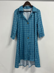  Women's Grid Print Button Up Shirt Dress