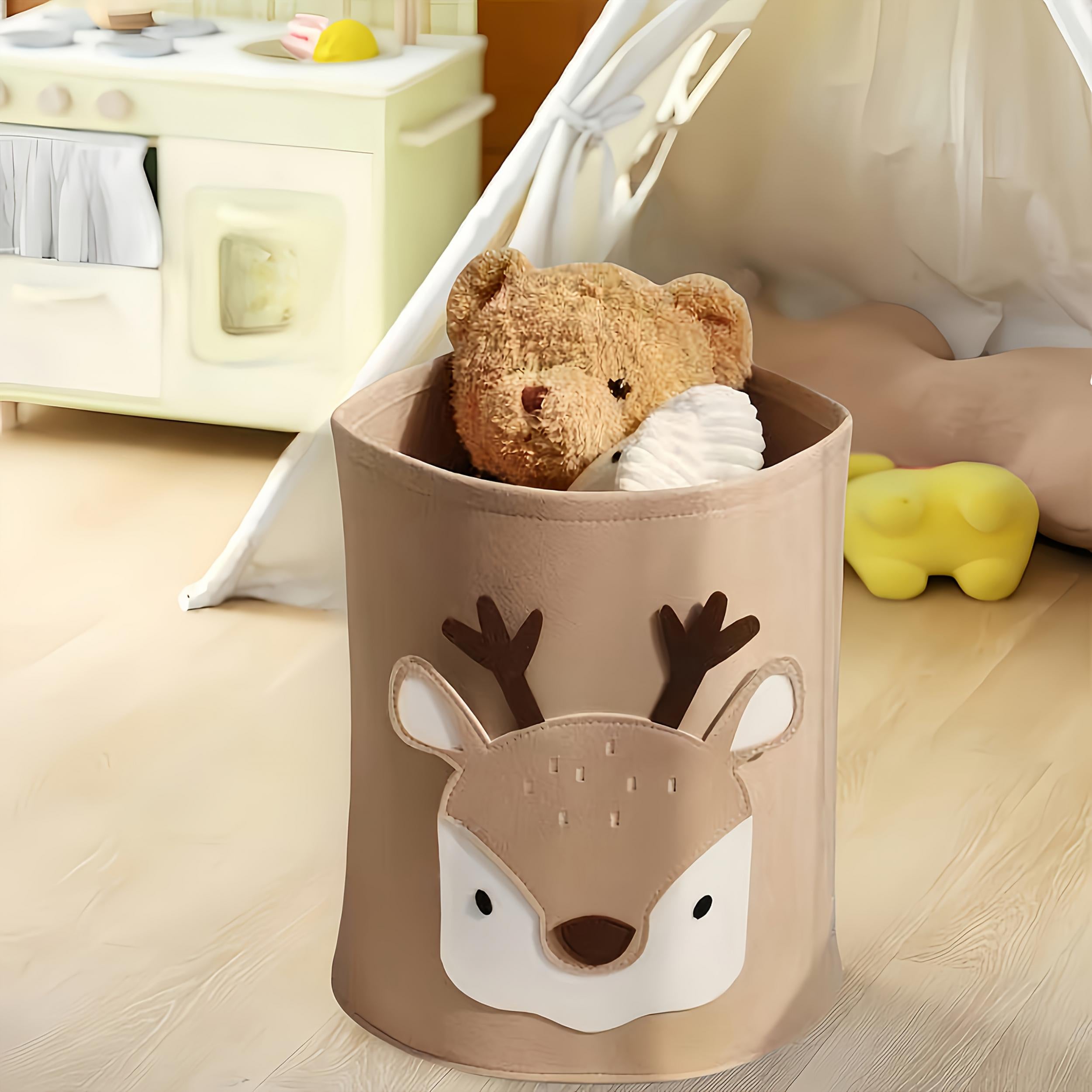Plush Dino & Deer Storage Basket Collapsible Organizer for Toys Clothes Shoe