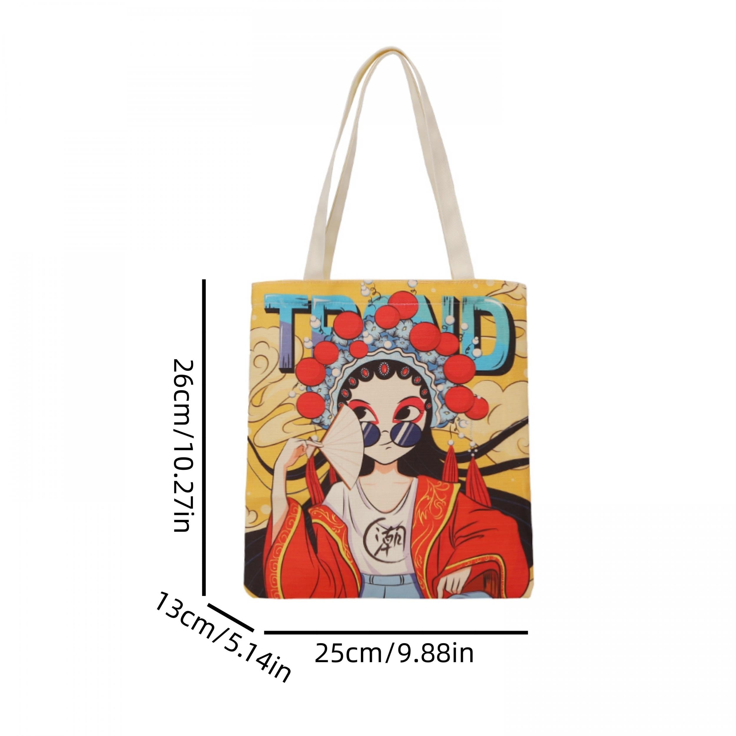 Cartoon Figure Print Tote Satchel Bag Large Capacity Shoulder Bag