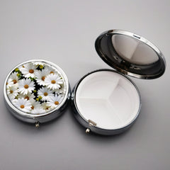 Flower Pill Case 3 Compartment Metal Organizer Portable Medicine Vitamin Holder