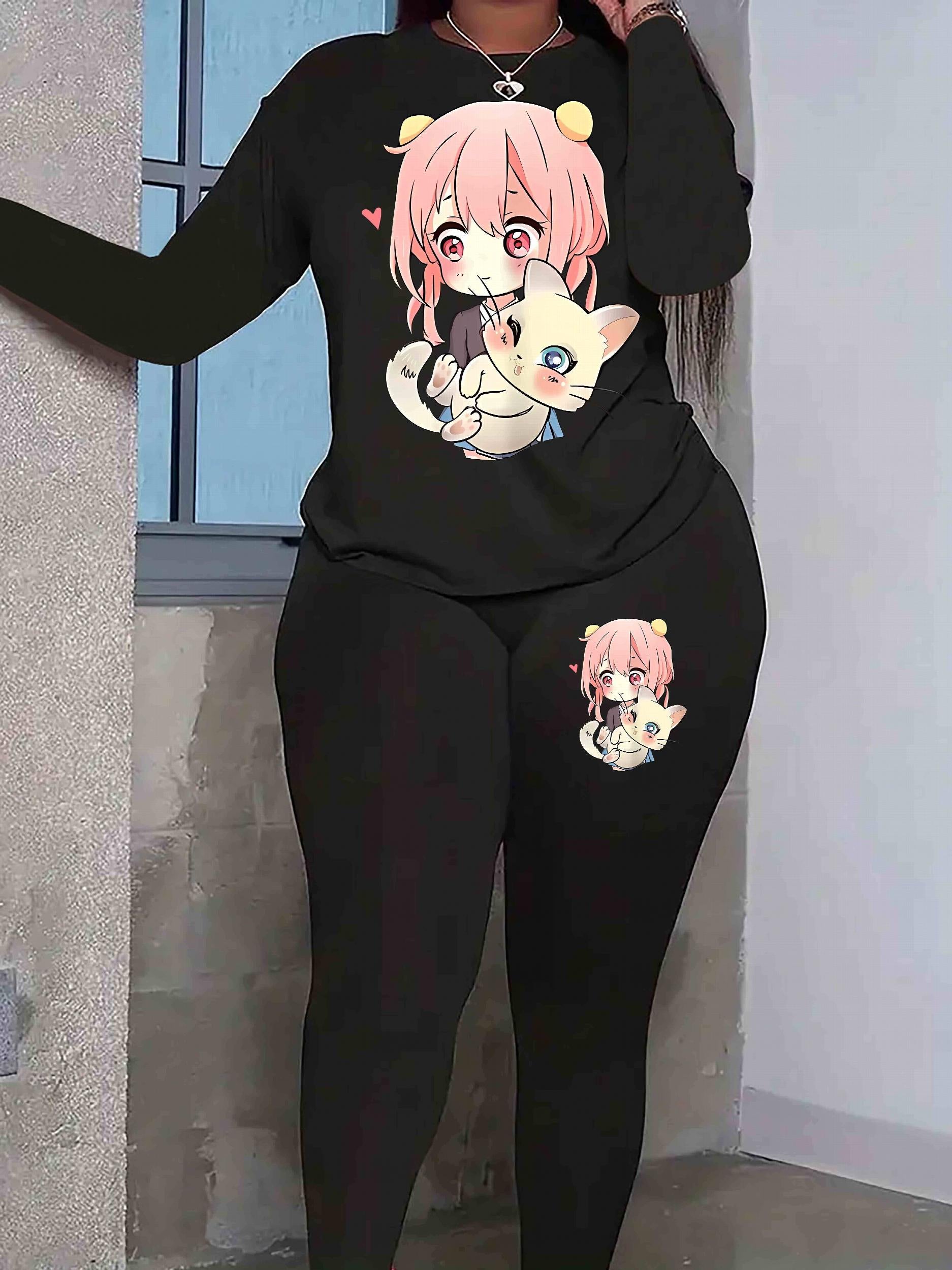  Anime Print Top & Leggings 2 Piece Set