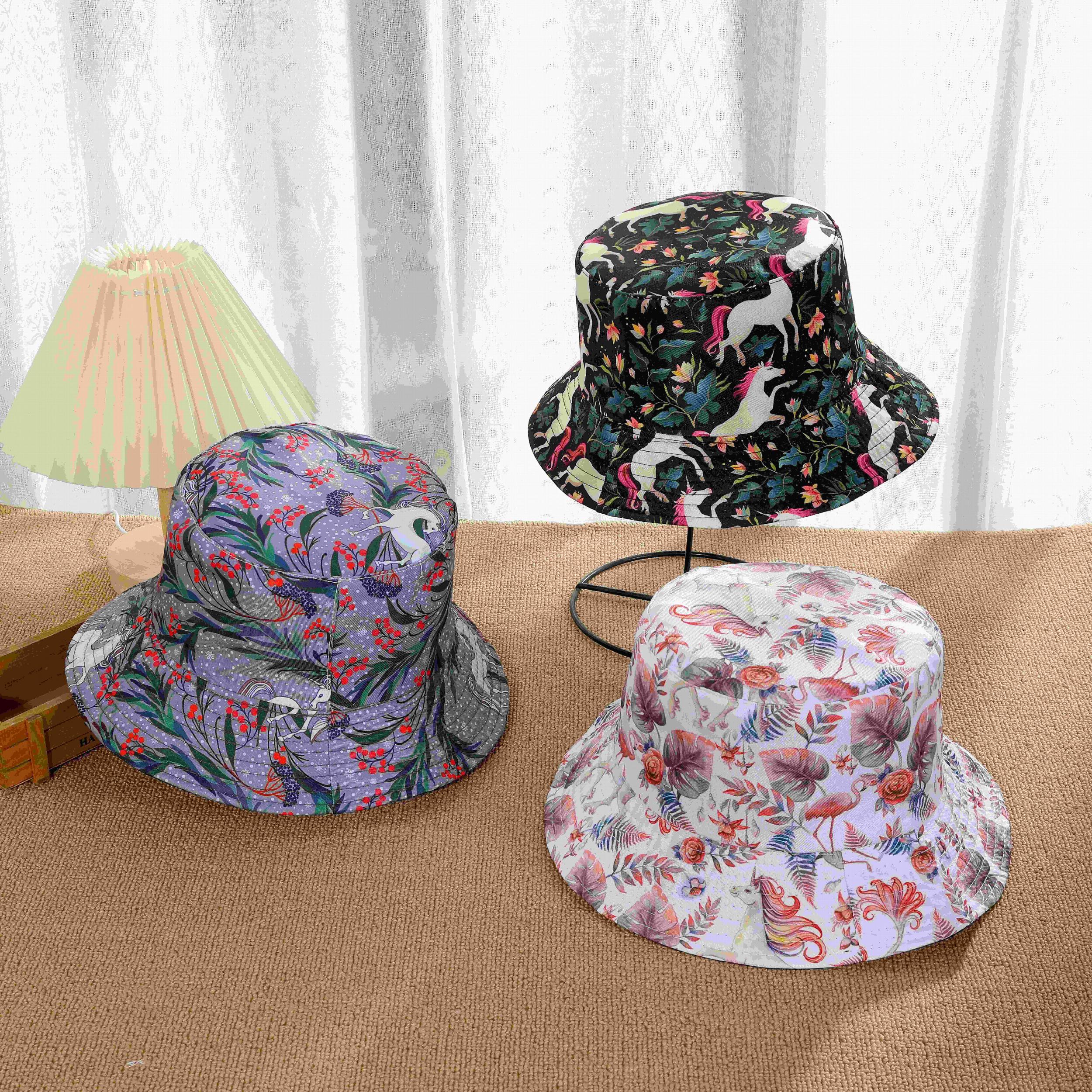 Casual Reversible Bucket Hat Unicorn Print Set Mushroom Hat