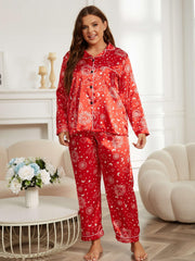  Satin Sun & Star Print Pajama Set
