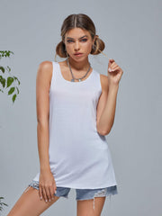 Solid Crew Neck Loose Tank Top Sports Fitness Yoga Running Top