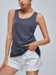 Solid Crew Neck Loose Tank Top Sports Fitness Yoga Running Top