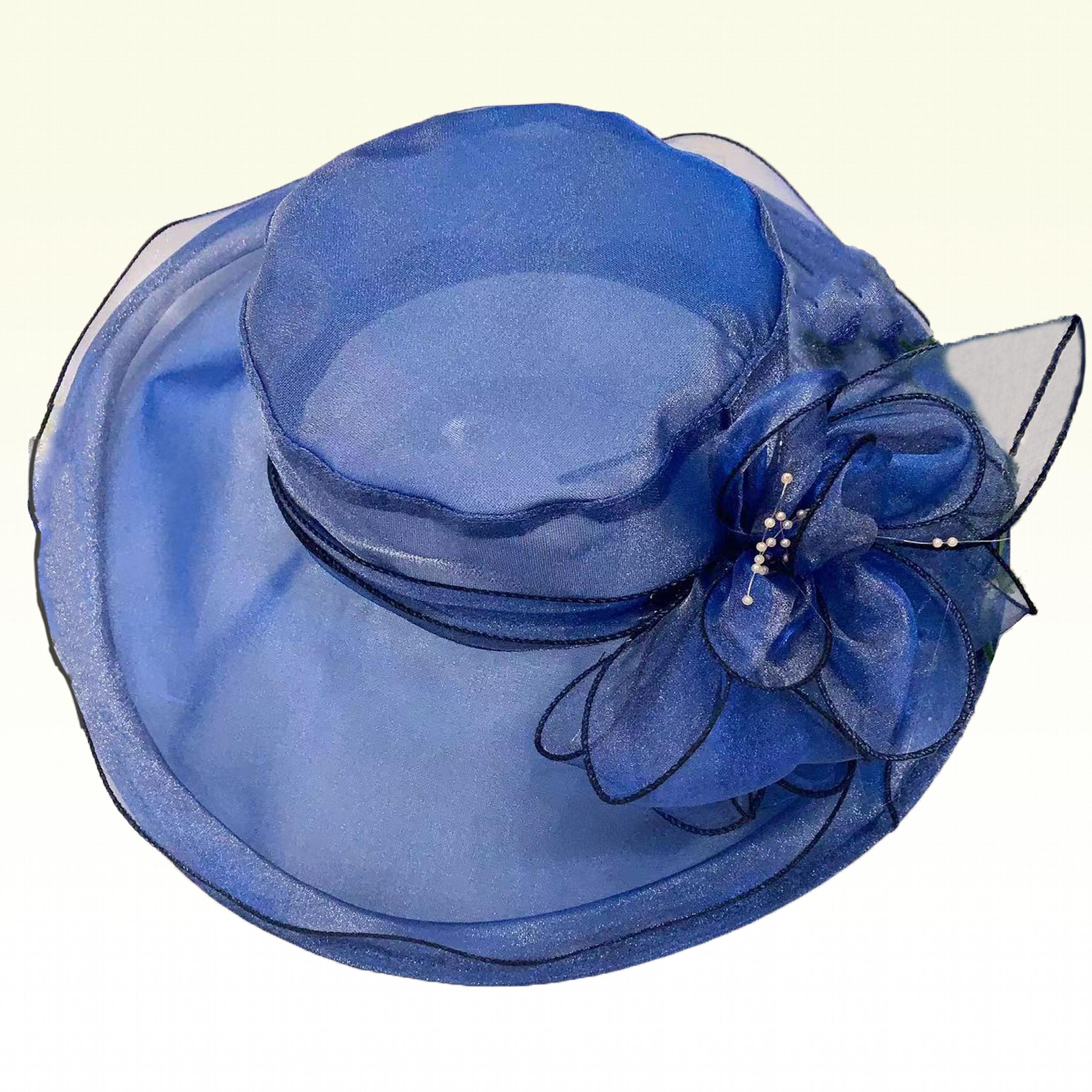Organza Sun Hat Wide Brim Flower Ruffles Derby Hat