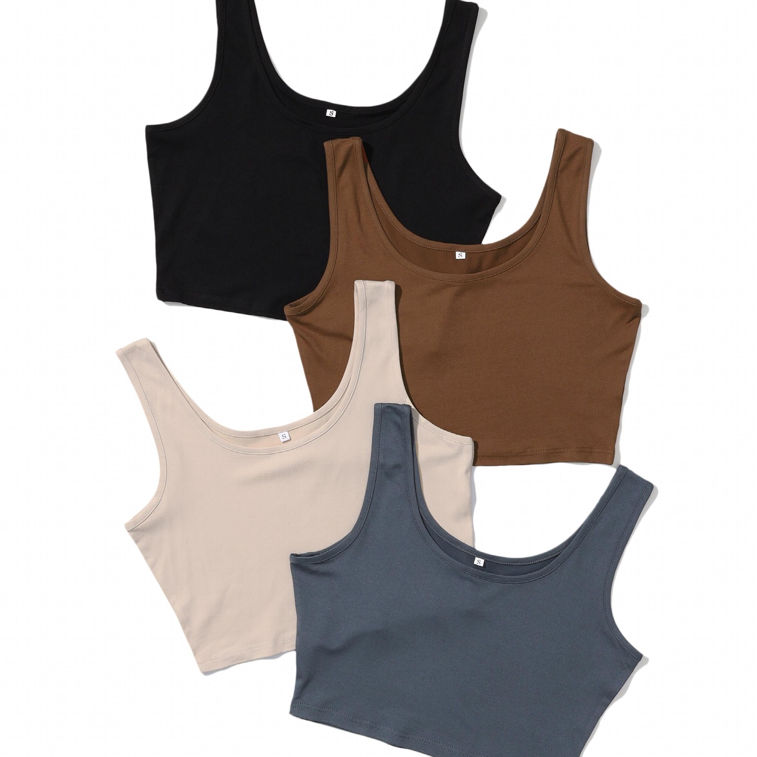 Basic 4 Packs Crop Tank Tops Casual Sleeveless Square Neck Women's Clothing