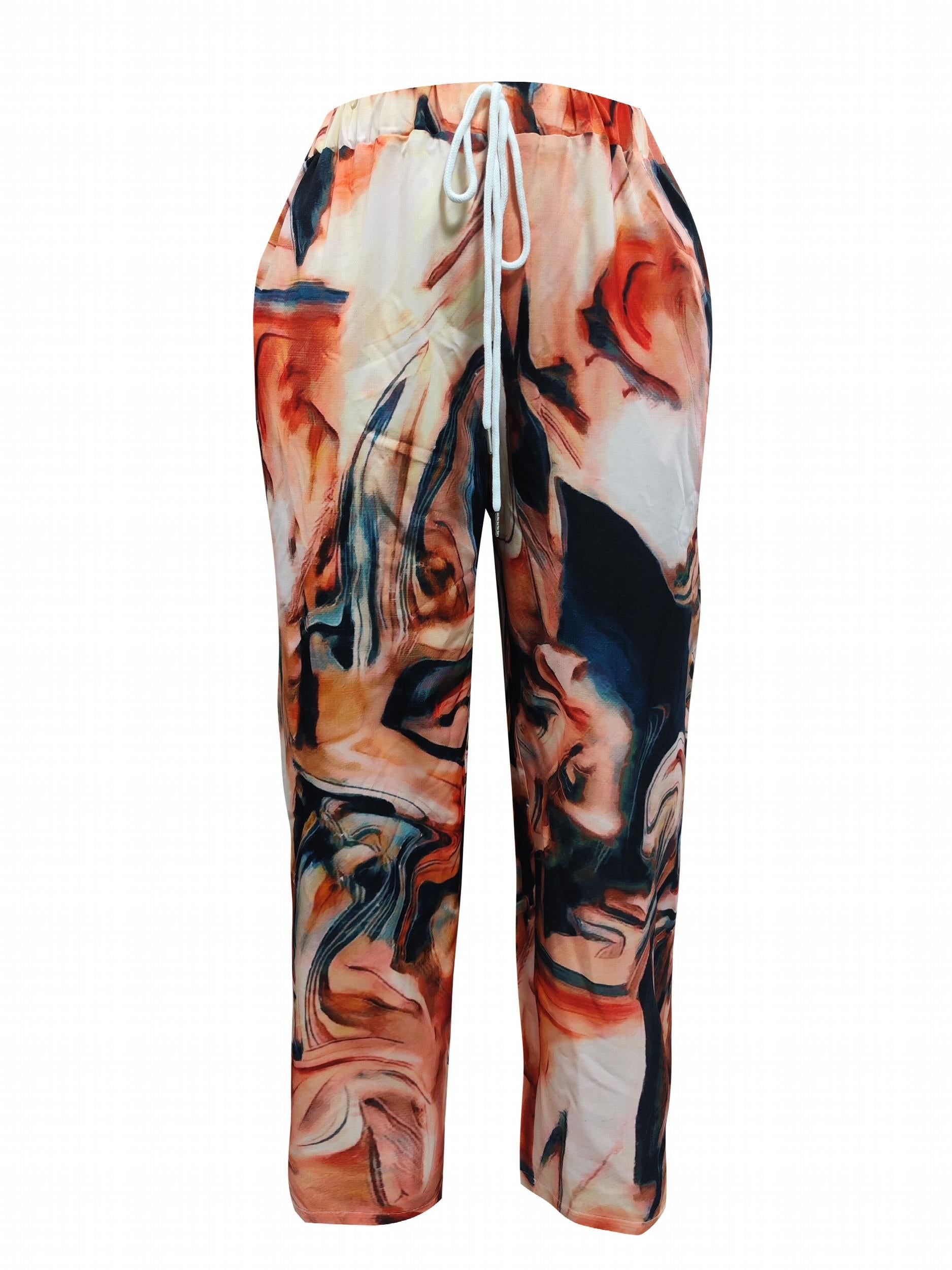  Floral Print Drawstring High Rise Pants