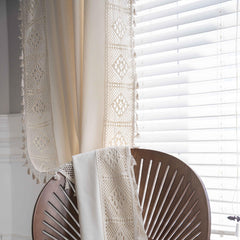 Bohemian Curtain Cream Fringe Patchwork Vintage Bohemian Farmhouse