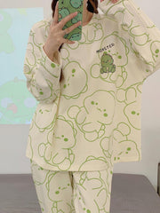 Dino Print Pajama Set Long Sleeve Top & Pants Women's Sleepwear