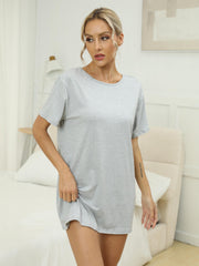 Comfy Short Sleeve Lounge Dress Hollow Out Back Crew Neck Home Dress