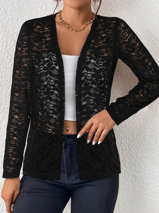  Lace Sleeve Open Front Cardigan