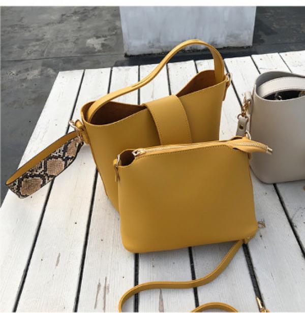 Women PU Leather Bucket Shoulder Bag Crossbody Totes