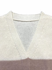  Colorblock Ribbed Knit Long Sleeve Open Front Sweater Cardigan