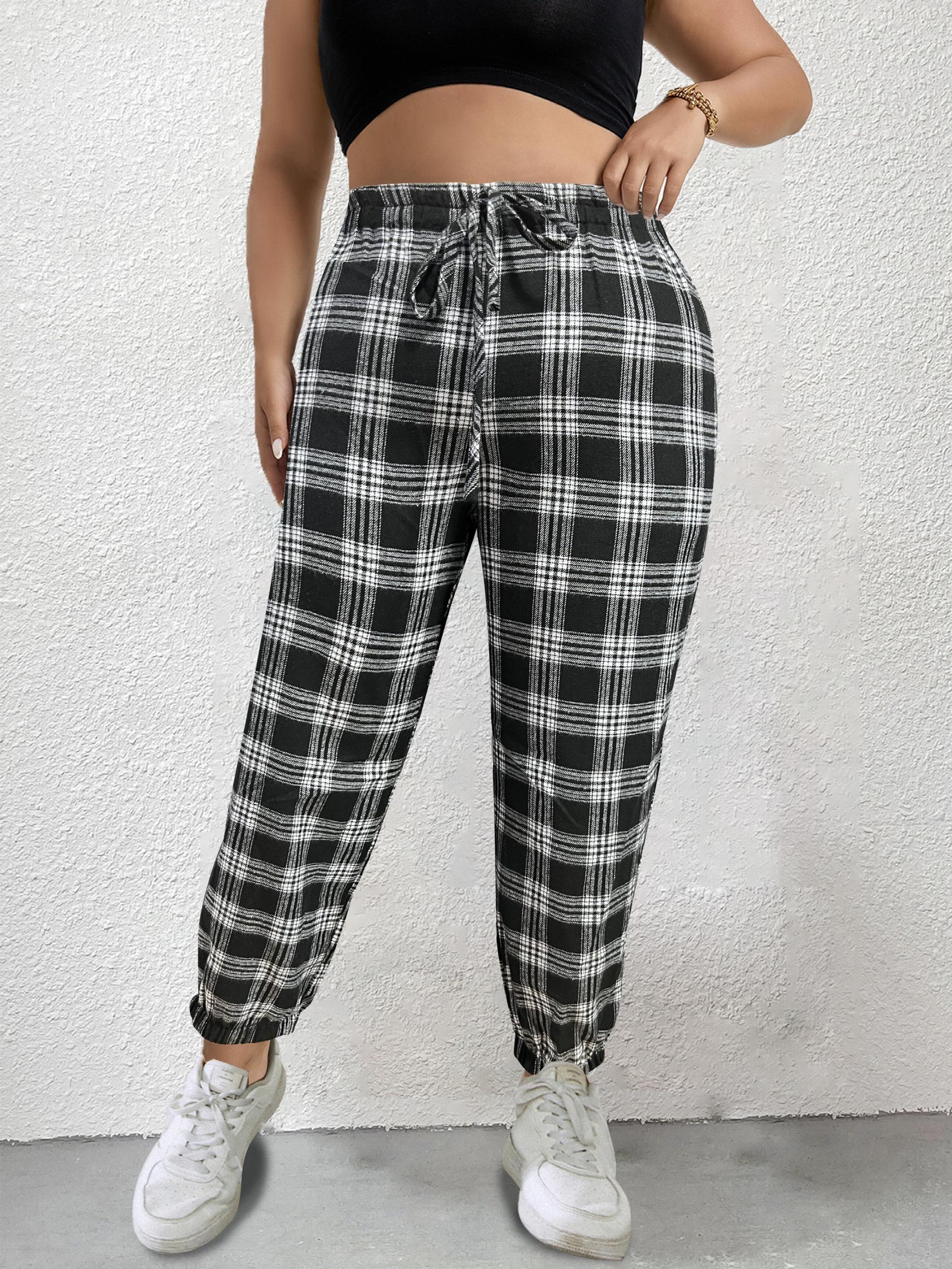 Women's Plus Plaid Tie Front Harem Pants