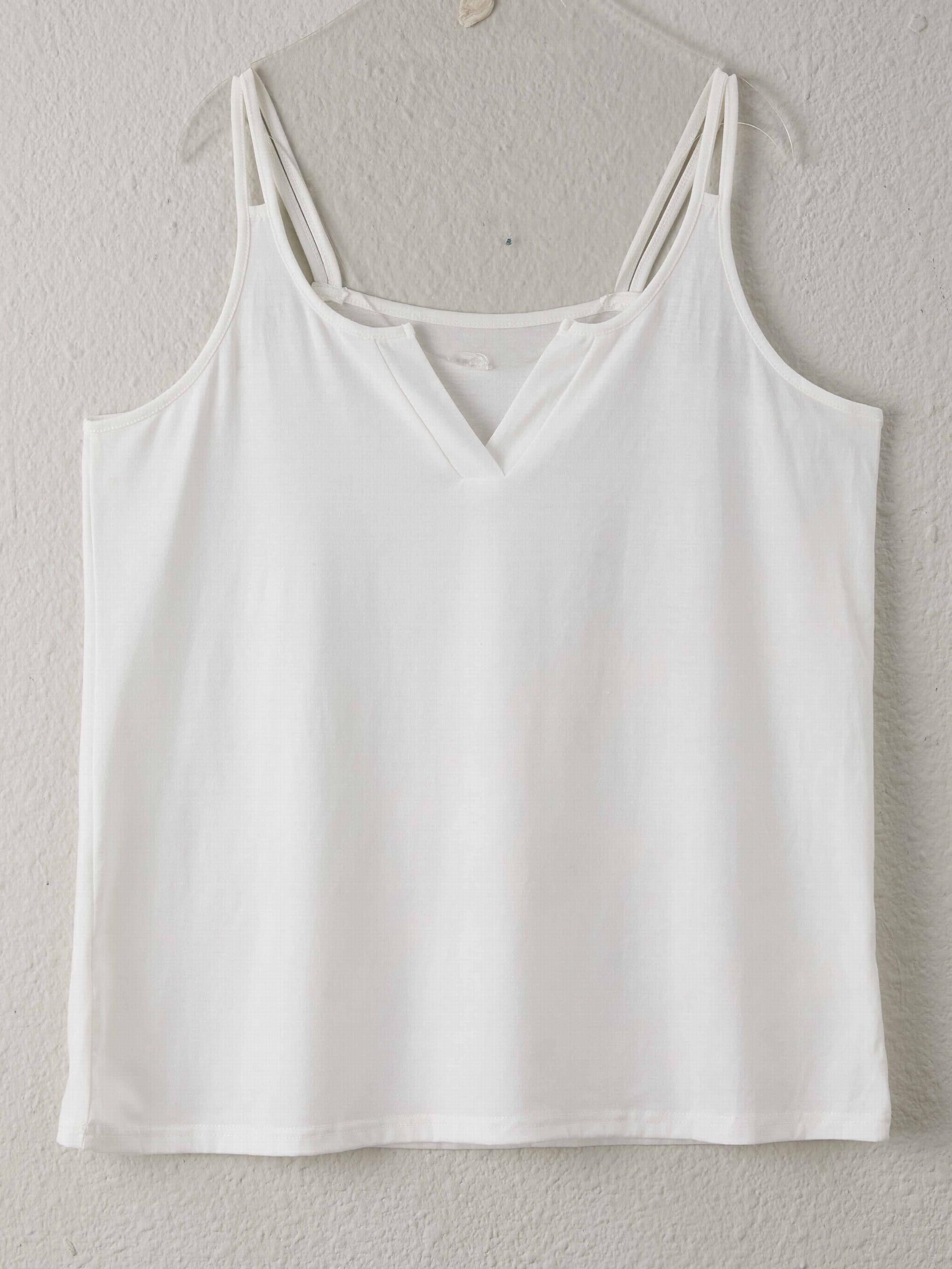  Casual Tank Top Women's Plus Plain Split Strap Notched Neck Tank Top