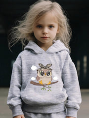 Owl Print Girls Sports Outfit Set for Spring & Fall