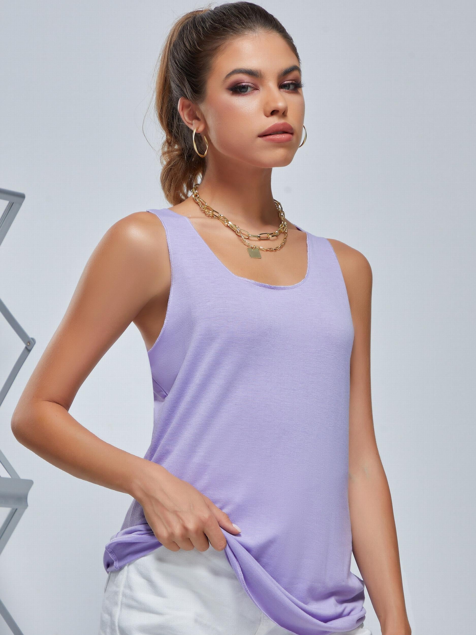 Solid Crew Neck Loose Tank Top Sports Fitness Yoga Running Top