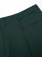  Women's Wide Leg Trousers Button Detail High Rise Solid Stitching