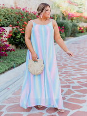  Colorful Stripe Maxi Cami Dress