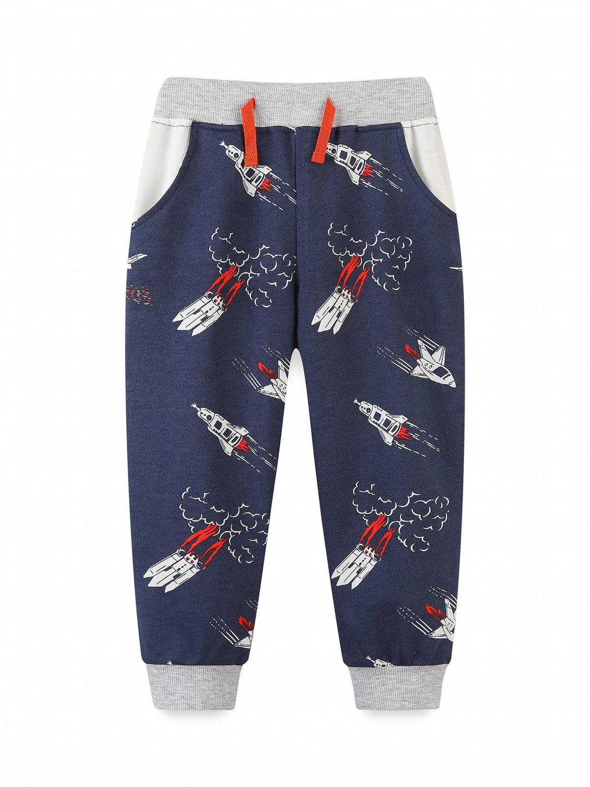 Toddler Kid's Cotton Sweatpants Cartoon Rocket Print Elastic Waist Pants