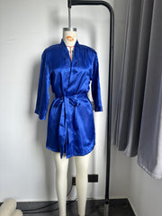 Women's Satin Night Robe V Neck Long Sleeve Belted Sleepwear