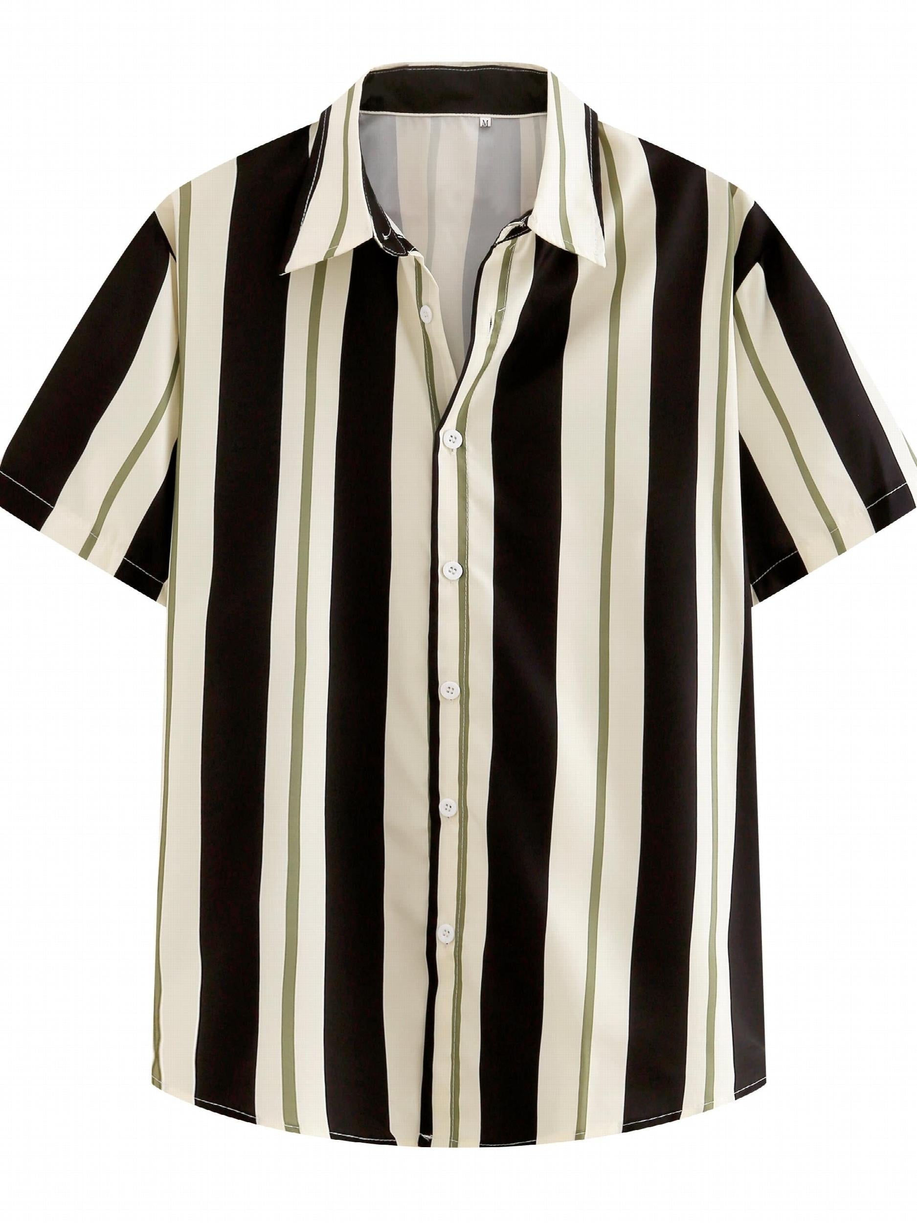 Stripe Print Men's Casual Short Sleeve Shirt - Summer Resort Tops